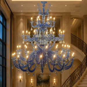 Modern Luxury Blue Crystal LED Pendant Lamp European Chandelier with Warm White Light Middle Size for Living Room