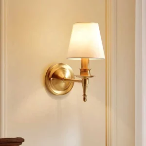 Modern Luxury Brass Wall Sconce Light with Simple Creative Fabric Lampshade for Living Room Indoor Decoration