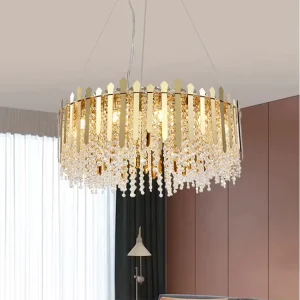 Modern Luxury Ceiling Lamp Hotel Living Room Chrome Plated Stainless Steel Gold Round Ring Crystal Chandelier Pendant Light