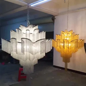 Modern Luxury Chandelier Hanging Light Fixture Aluminum Chain Pendant Lamp Tassel Chandeliers Light
