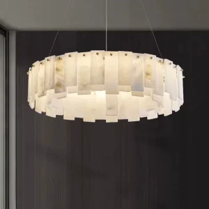 Modern Luxury Chandelier Indoor Oval Pendant Lights with Natural Alabaster Snowflake Ring for Hotel Dining Living Room