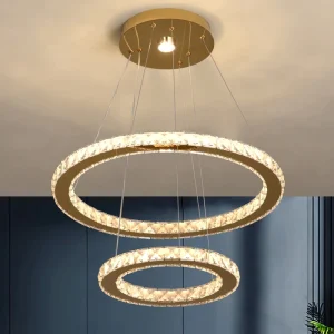 Modern Luxury Chandeliers Pendant Lights Geometric LED Chandelier for Living Room 2 Ring Hang Lamp