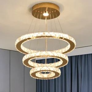 Modern Luxury Chandeliers Pendant Lights Geometric LED Chandelier for Living Room 3 Ring Hang Lamp