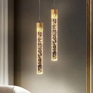 Modern Luxury Clear Crystal Bar Led Pendant Light Bedroom Bedside Living Room Pendant Lamp Gold Black