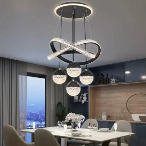 Modern Luxury Crystal Acrylic Chandelier with High Hanging Ceiling LED Pendant Lights Room Decor