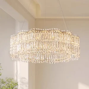 Modern Luxury Crystal Chandelier Pendant Light for Home Office Living Room Dimmable 3000-6000K Color Temp 360 Coverage