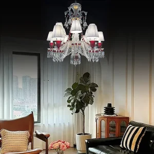 Modern Luxury Crystal Chandelier Red Color Crystal Light Pendant Lights Hanging Ceiling Chandelier