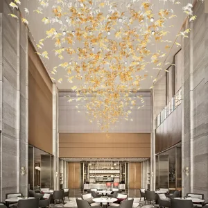 Modern Luxury Crystal Pendant Lamp Leaf Chandelier Light for Hotel Lobby Villa Staircase and High Ceiling Commercial Space