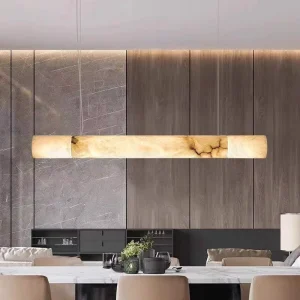 Modern Luxury Custom Long Strip Decoration Alabaster Natural Lamp Marble Chandelier Pendant Light for Kitchen Dining Room
