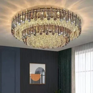 Modern Luxury Decoration Circular K9 Crystal Chandelier Simple Dining Room Living Room Cake Shaped Double-layer Ceiling Light