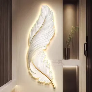 Modern Luxury Feather Decorative Painting LED Lamp Living Room Backdrop Wall Hanging Art Wall Light Lamp