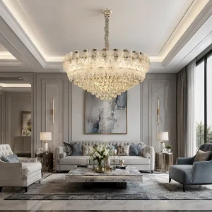 Modern Luxury French Floral Crystal Chandelier Ornate Gold Glass Pendant Light LED Dimmable for Villa Majlis Hotel Lobby Dining
