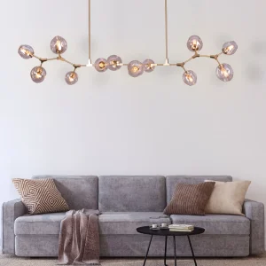 Modern Luxury Glass Chandelier 12 Lights Gold Linear Pendant Lamp for Villa Hotel Dining Room Living Room Decoration