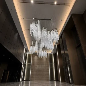 Modern Luxury Glass Drop Large Pendant Light Fixture Chandelier Custom Light for Hotel Lobby Project High Ceiling