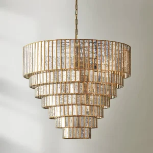 Modern Luxury Glass Seven Tiered Round Pendant Hanging Lighting Brass LED Ceiling Lamp Living Room Hotel Villa Decor Chandelier