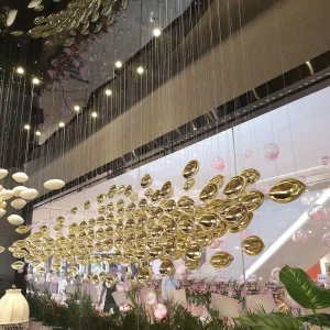 Modern Luxury Glass Stainless Steel Large Ribbon Bespoke Chandelier