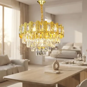 Modern Luxury Gold Crystal LED Pendant Lamp Iron Dining Hotel Chandelier Hanging Installation Middle Sizes 360 Beam Angle