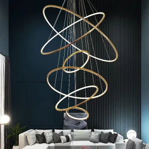 Modern Luxury Gold LED Ring Chandelier Pendant Ceiling Hanging Lamp Crossed for Villa Living Room Staircase