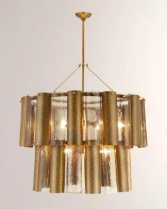 Modern Luxury Gold LED Smoky Glass Adjustable Height Pendant Chandelier Light for Villa Home Living Room Bedroom Pendant Light