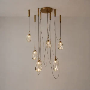 Modern Luxury Handmade Brass Pendant Chandelier Hand Blown Glass Fluorescent Light Hanging Lighting E12 Bulb Dimmable High
