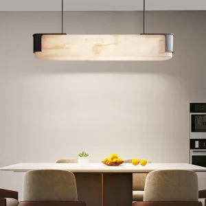 Modern Luxury Hardware & Marble Linear Chandelier Long Strip Pendant Light for Kitchen Island & Dining Room
