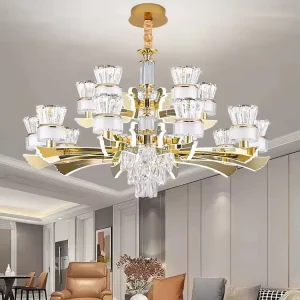 Modern Luxury Hotel LED Crystal Pendant Lamp Clear Hanging Chandelier for Classic Living Room Decor for Home Office