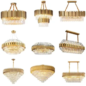 Modern Luxury Iron Crystal LED Pendant Light Gold Round Chandelier for Home Hotel Decor Hanging Lamp Fixture