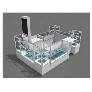 Modern Luxury Jewellery Shop Furniture Jewelry Store Display Island Gold Plated Kiosk Jewelry Cabinet