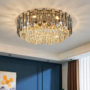 Modern Luxury K9 Crystal Hanging Ceiling Lamp Nordic Dining Living Bedroom Hotel Decoration Round Restaurant Ceiling Light