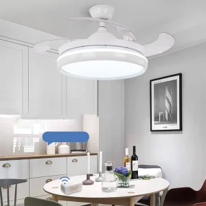 Modern Luxury LED 36/42 Inch Retractable Ceiling Fan Invisible Foldable Design Low Profile for Living Room Remote Control DC