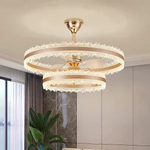 Modern Luxury LED Ceiling Fan with Light Invisible ABS Blades for Banquet Hotel Villa Living Room Dining