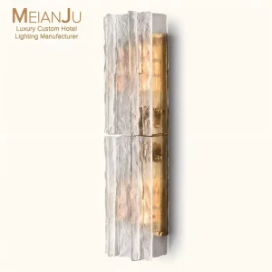 Modern Luxury LED Crystal Glass Gold Wall Sconce Long Bar Light for Living Room Bedroom Hotel Villa Decorative Lighting