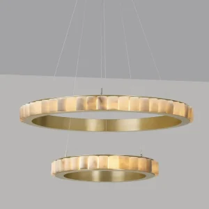 Modern Luxury LED Gold Pendant Lamp Natural Alabaster Chandelier Warranty for Villa Living Room Restaurant Easy Hanging