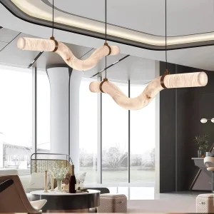 Modern Luxury LED Pendant Light Alabaster Long Creative Shaped Chandelier for Bedroom Living Room