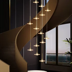 Modern Luxury LED Small Chandelier Energy Saving Adjustable Height Pendant Light Gold Finish CRI 95