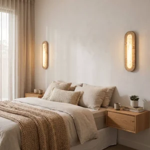 Modern Luxury LED Wall Lamp Marble Lampshade Travertine Design 2700K Warm White Ra90 for Living Room Bedroom