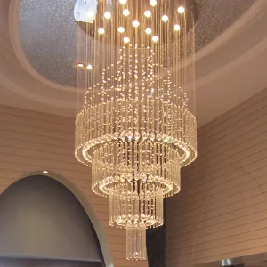 Modern Luxury Large Hotel Lobby LED Chandelier Custom Tiered Crystal Pendant Light for Villa High Ceiling Staircase Hanging