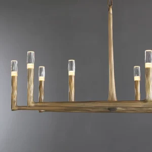 Modern Luxury Linear Island Chandelier Twisted Brass Frame Crystal Candle Energy Saving LED Pendant Light Artistic Dining Room