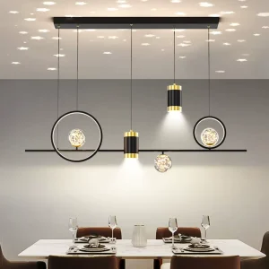 Modern Luxury Linear LED Iron Pendant Light with Star Projection Fixture Middle Size for Dining Room Kitchen Island