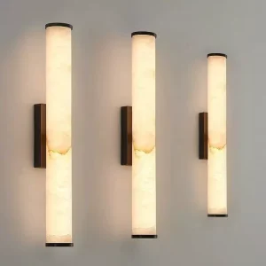 Modern Luxury Long Alabaster Wall Sconce Brass Bronze LED Lighting for Dining Room Bathroom Hotel Hallway Surface Mounted Style