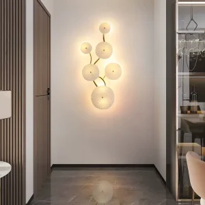 Modern Luxury Lotus Leaf Wall Sconce Gold Metal Branch Wall Lamp Art Decorative Wall Light for Living Room Background Wall