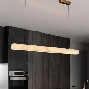 Modern Luxury Marble Pendant Light White Alabaster Chandelier with Adjustable Height for Living Room Bedroom Long Shape