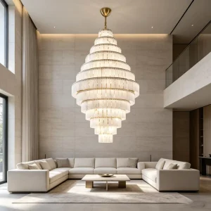 Modern Luxury Natural Alabaster Chandelier Gold Brass Multi Tiered Teardrop Hanging Light for High Ceiling Villa Living Room