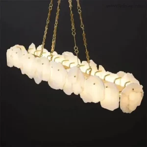Modern Luxury Natural Stone Slice Linear LED Chandelier Rock Pendant Light 2700K Soft Warm White Heavy Duty Dining Kitchen