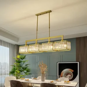 Modern Luxury Restaurant Chandelier Simple Three Head Dining Table One Line Long Square Dining Room Crystal Chandelier