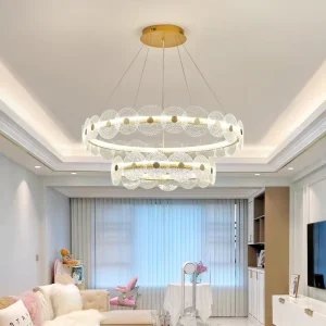 Modern Luxury Ring Pendant Light Gold Frame Water Ripple Round Glass Chandelier Designer LED Hanging Lamp for Living Room