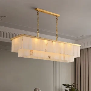 Modern Luxury Round Marble Chandelier Natural Alabaster Stone Pendant Lights for Living Room