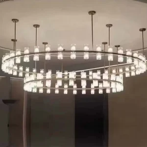 Modern Luxury Spiral Ring Chandelier Linear Ribbed Glass Cylinder LED Pendant Light AC 85-265V 2700K Warm White Dining Living