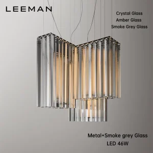 Modern Luxury Square Glass Ceiling Pendant Light Chandelier for Living Room Villa Adjustable Height LED Decorative
