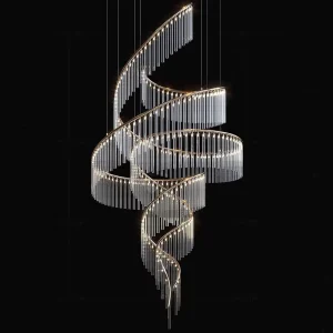 Modern Luxury Villa Duplex Large Crystal Art Designer Pendant Lights Gold LED Adjustable Height Remote Control Chandelier for